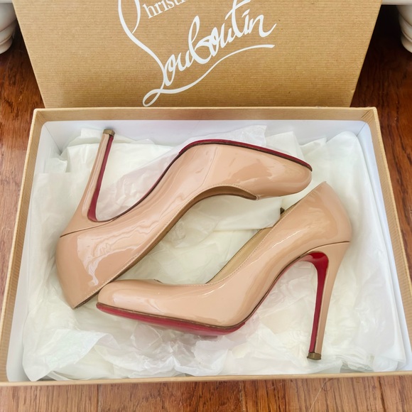 Christian Louboutin Shoes - Christian Louboutin Nude Patent Pointed-Toe Pumps with Red Soles. Authentic!!!